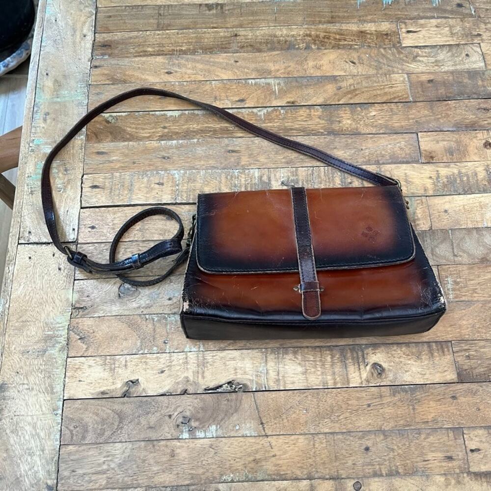 Patricia Nash Tijola Flap Leather Crossbody Bag Burnished Brown Color